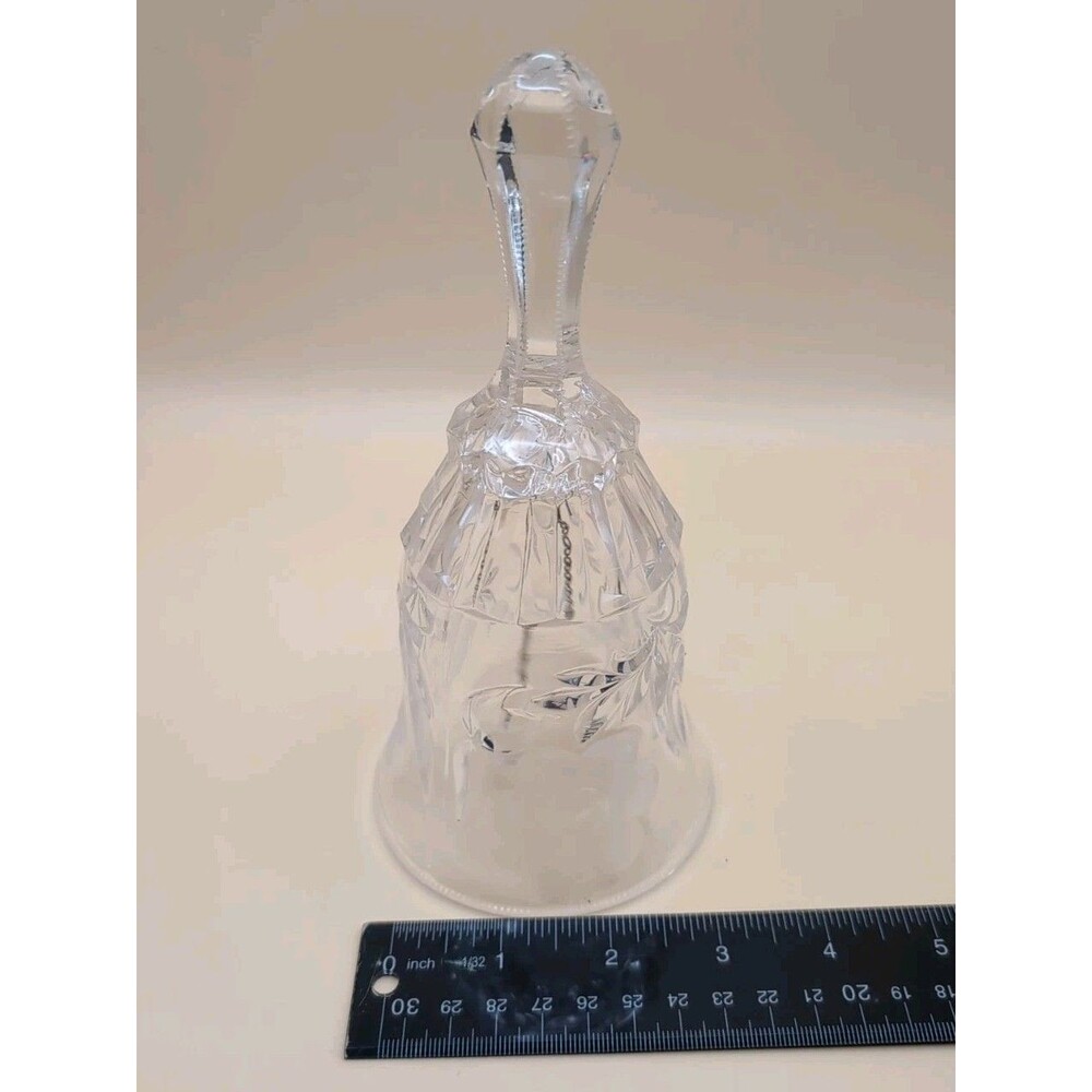 Crystal Bell Clear with Etched Flower Design Vintage Heavy Piece 7-½” Tall C-2 - Picture 3 of 7